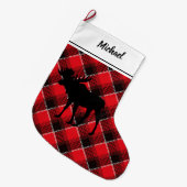 Zwart Moose Lumberjack Pattern - Gepersonaliseerd Grote Kerstsok (Voorkant (Hangend))