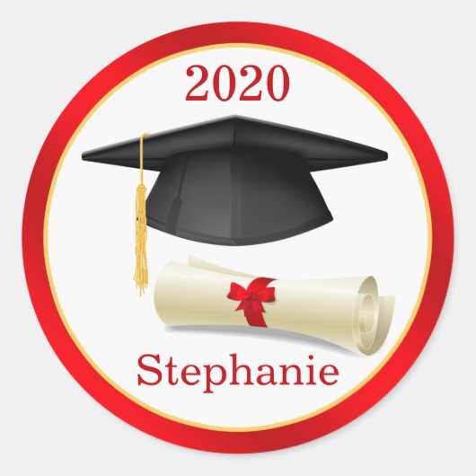 Zwart Mortier, diploma Jouw naam Afstuderen Sticke Ronde Sticker (Voorkant)