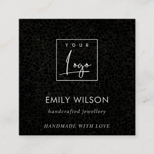 Zwart Mozaïek Textuur Stud Oorbel Display Label (Voorkant)