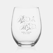 Zwart Mr en Mrs Elegant Script Typografie Wijnglas Zonder Voet (Voorkant)