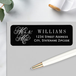 Zwart Mr en Mrs Huwelijks Retouradres Etiket