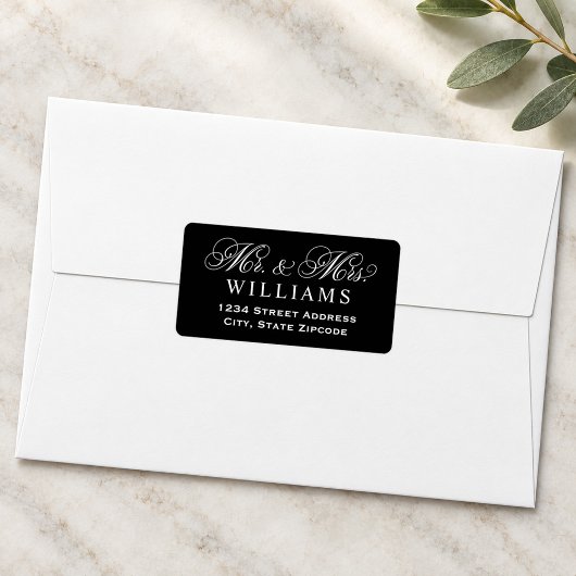 Zwart Mr en Mrs Script Trouwadres Etiket