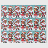 Zwart Mr & Mrs Claus inpakpapier (Vlak)
