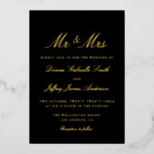 Zwart MR & MRS huwelijksgoud Folie Uitnodiging (Voorkant)