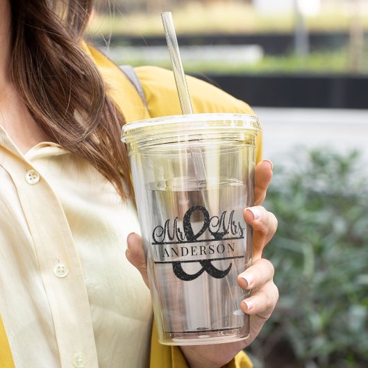 Zwart Mr & Mrs Monogram Bruiloft Partij Gepersonal Acryl Drinkbeker