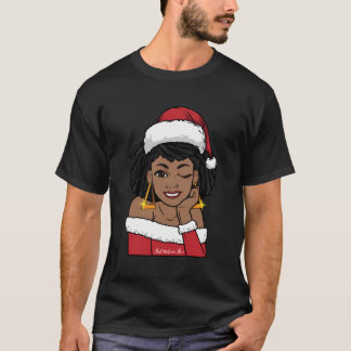 Zwart Mrs Claus W Afro Winking Afrikaans Amerikaan T-shirt