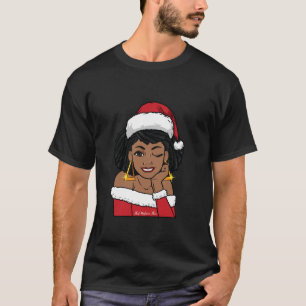 Zwart Mrs Claus W Afro Winking Afrikaans Amerikaan T-shirt