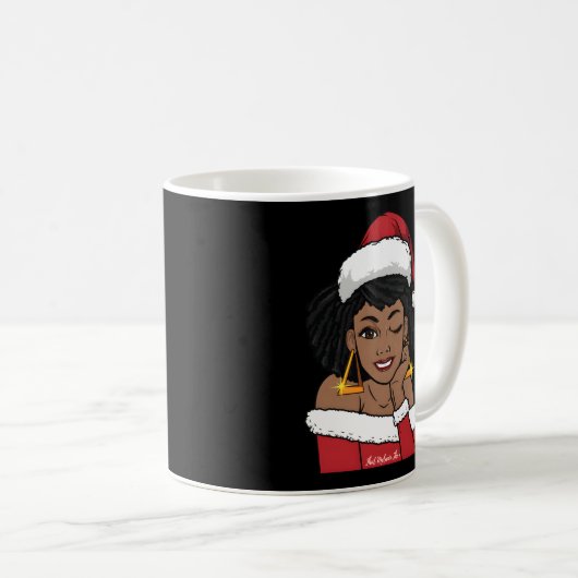 Zwart Mrs Claus W Afro Winking Afro Amerikaans Koffiemok (Voorkant rechts)