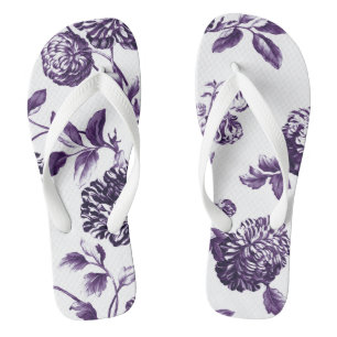Zwart Mulberry Paarse Botanische Bloemen Toile No. Teenslippers