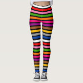 Zwart Multicolor Stripes Lines Patroon Design Leggings (Voorkant)