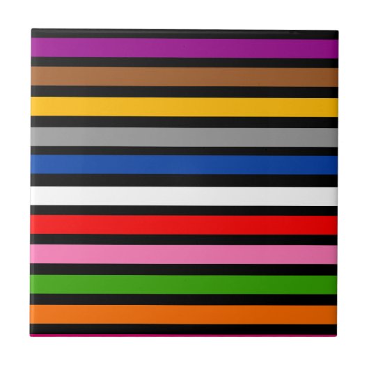 Zwart Multicolor Stripes Lines Patroon Design Tegeltje (Voorkant)