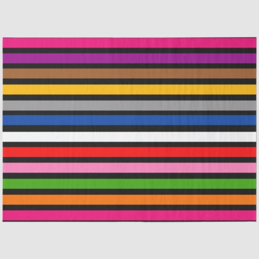 Zwart Multicolor Stripes Lines Patroon Design Tissuepapier (Voorkant)