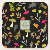 Zwart Mushroom Botanisch Papier Onderzetter (Voorkant)