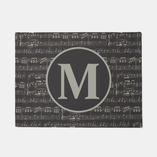  zwart muziekbriefje Patroonmonogram Deurmat (Voorkant)