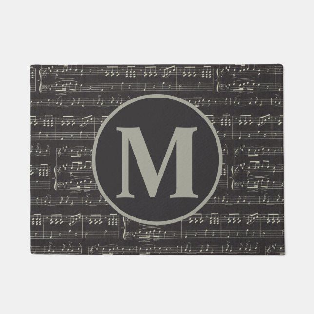  zwart muziekbriefje Patroonmonogram Deurmat (Voorkant)