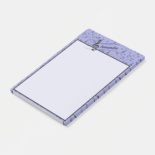 Zwart muzikaal gepersonaliseerd post-it® notes (Schuin)