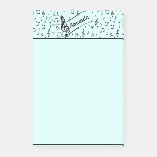 Zwart muzikaal gepersonaliseerd post-it® notes (Voorkant)