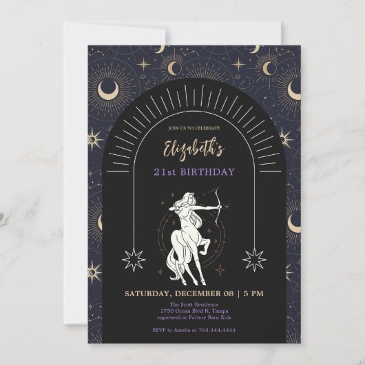 Zwart Mystic Boogschutter Zodiac 21e verjaardag Kaart (Voorkant)