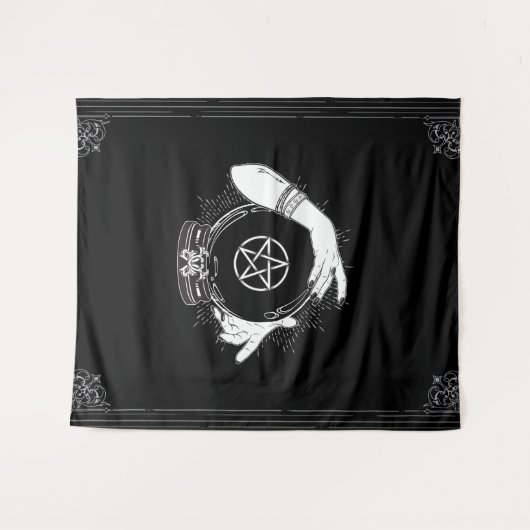 Zwart Mystic Fortune Teller Mystiek Crystal Party Wandkleed (Voorkant (horizontaal))