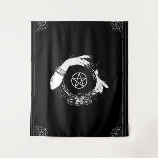 Zwart Mystic Fortune Teller Mystiek Crystal Party Wandkleed (Voorkant)