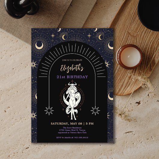 Zwart Mystic Taurus Zodiac 21e verjaardag Kaart