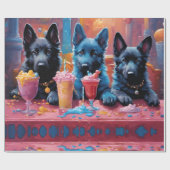 Zwart N Blauw Duits Herder Puppies N Milkshakes Cadeaupapier (Vlak)