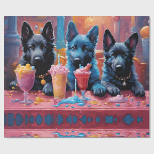 Zwart N Blauw Duits Herder Puppies N Milkshakes Cadeaupapier
