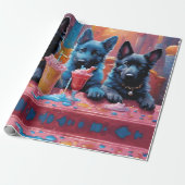 Zwart N Blauw Duits Herder Puppies N Milkshakes Cadeaupapier (Uitgerold)