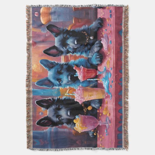Zwart N Blauw Duits Herder Puppies N Milkshakes Deken (Voorkant Verticaal)