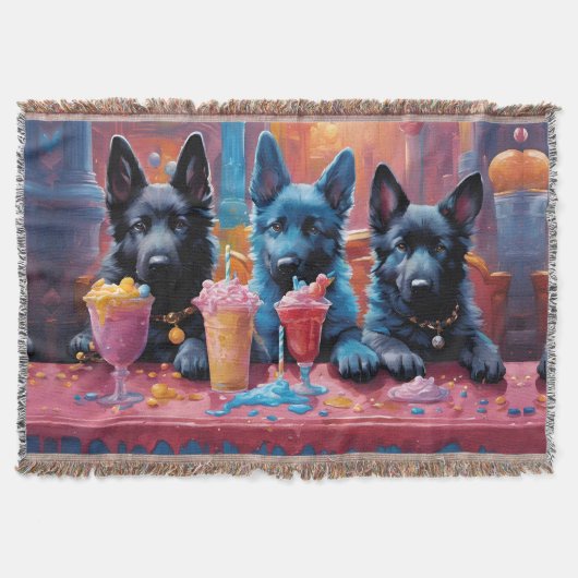 Zwart N Blauw Duits Herder Puppies N Milkshakes Deken (Voorkant)