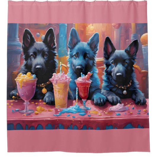 Zwart N Blauw Duits Herder Puppies N Milkshakes Douchegordijn (Voorkant)