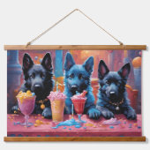 Zwart N Blauw Duits Herder Puppies N Milkshakes Hangend Wandkleed (Voorkant)