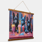 Zwart N Blauw Duits Herder Puppies N Milkshakes Hangend Wandkleed (Gebogen)