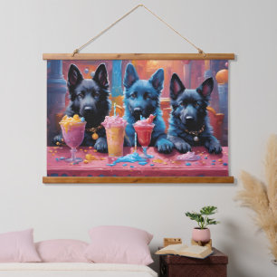 Zwart N Blauw Duits Herder Puppies N Milkshakes Hangend Wandkleed