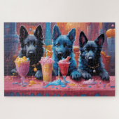 Zwart N Blauw Duits Herder Puppies N Milkshakes Legpuzzel (Horizontaal)