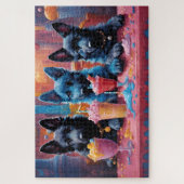 Zwart N Blauw Duits Herder Puppies N Milkshakes Legpuzzel (Verticaal)