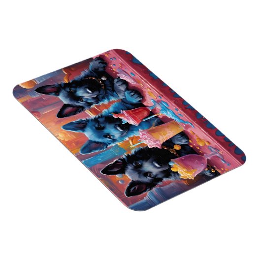 Zwart N Blauw Duits Herder Puppies N Milkshakes Magneet (Rechterzijde)