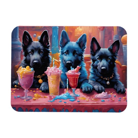 Zwart N Blauw Duits Herder Puppies N Milkshakes Magneet (Horizontaal)