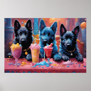 Zwart N Blauw Duits Herder Puppies N Milkshakes Poster