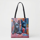 Zwart N Blauw Duits Herder Puppies N Milkshakes Tote Bag (Voorkant)