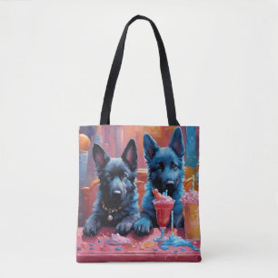 Zwart N Blauw Duits Herder Puppies N Milkshakes Tote Bag