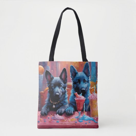 Zwart N Blauw Duits Herder Puppies N Milkshakes Tote Bag (Voorkant)