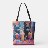Zwart N Blauw Duits Herder Puppies N Milkshakes Tote Bag (Achterkant)