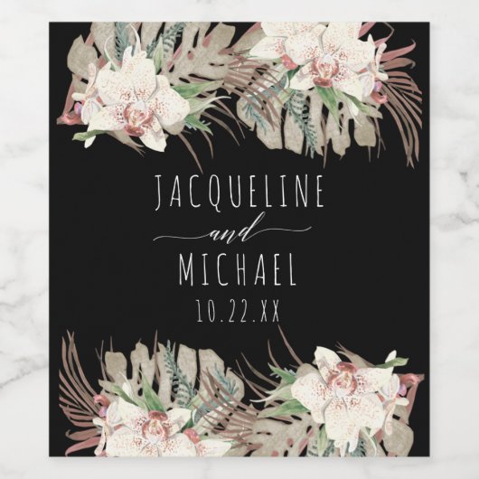 Zwart n Blush Orchidee Bloemen Seaside Desert Brui Wijn Etiket (Enkel label)