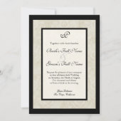 Zwart n Cream Fleur de Lis Damask Bruiloft Kaart (Voorkant)