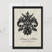 Zwart n Cream Fleur de Lis Damask Bruiloft Kaart (Achterkant)
