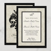 Zwart n Cream Fleur de Lis Damask Bruiloft Kaart (Voorkant / Achterkant)