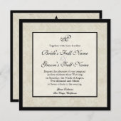 Zwart n Cream Fleur de Lis Damask Bruiloft Kaart (Voorkant / Achterkant)