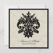 Zwart n Cream Fleur de Lis Damask Bruiloft Kaart (Achterkant)