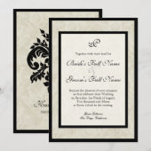 Zwart n Cream Fleur de Lis Damask Bruiloft Kaart (Voorkant / Achterkant)